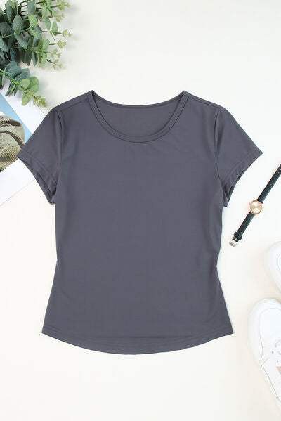 Round Neck Short Sleeve T-Shirt Charcoal Women's T-Shirts - Tophatter Daily Deals