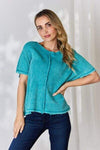 Zenana Oversized Waffle Short Sleeve Top Blouses - Tophatter Daily Deals