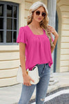 Eyelet Square Neck Short Sleeve T-Shirt Women's T-Shirts - Tophatter Daily Deals