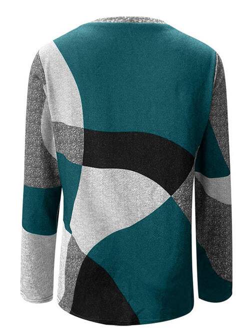 Color Block Round Neck Long Sleeve T-Shirt Women's T-Shirts - Tophatter Daily Deals