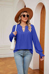 Notched Neck Flounce Sleeve Blouse - Tophatter Deals