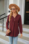 Long Sleeve Hooded Blouse Wine Blouses - Tophatter Daily Deals