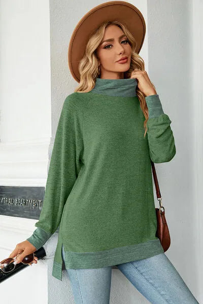 Slit Mock Neck Long Sleeve T-Shirt Women's T-Shirts - Tophatter Daily Deals