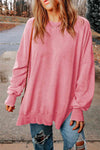 Dropped Shoulder Round Neck Long Sleeve Blouse - Tophatter Deals