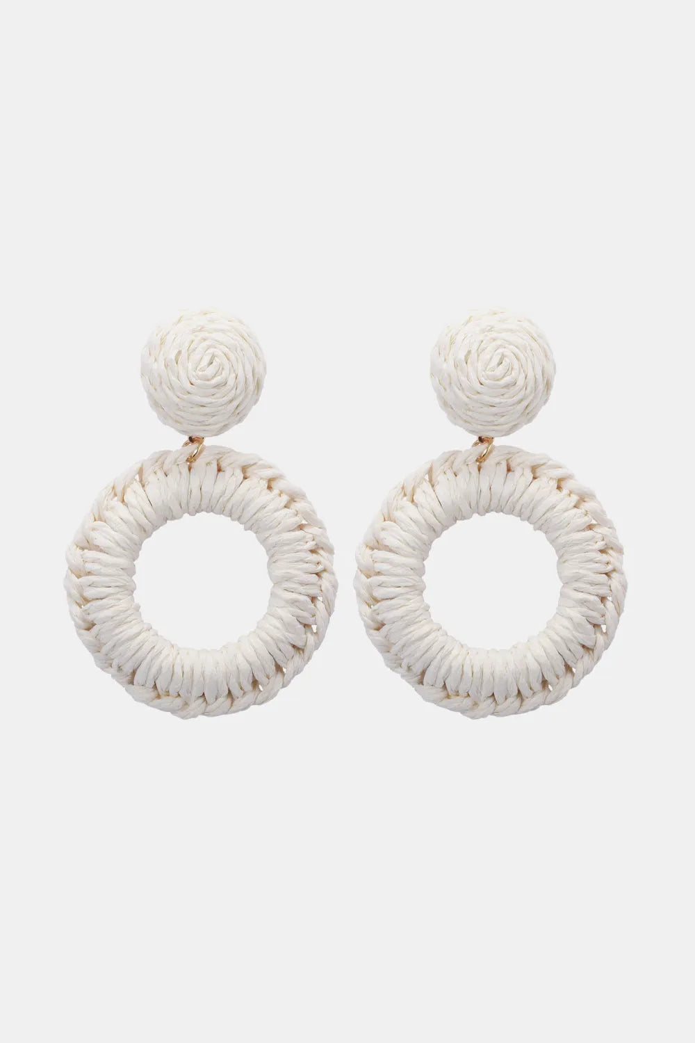 Round Shape Raffia Grass Dangle Earrings White One Size Earrings - Tophatter Daily Deals