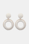 Round Shape Raffia Grass Dangle Earrings White One Size Earrings - Tophatter Daily Deals