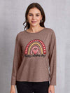 HAPPY VALENTINE'S DAY Round Neck Long Sleeve T-Shirt Taupe Women's T-Shirts - Tophatter Daily Deals