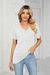 Decorative Button V-Neck T-Shirt White Women's T-Shirts - Tophatter Daily Deals