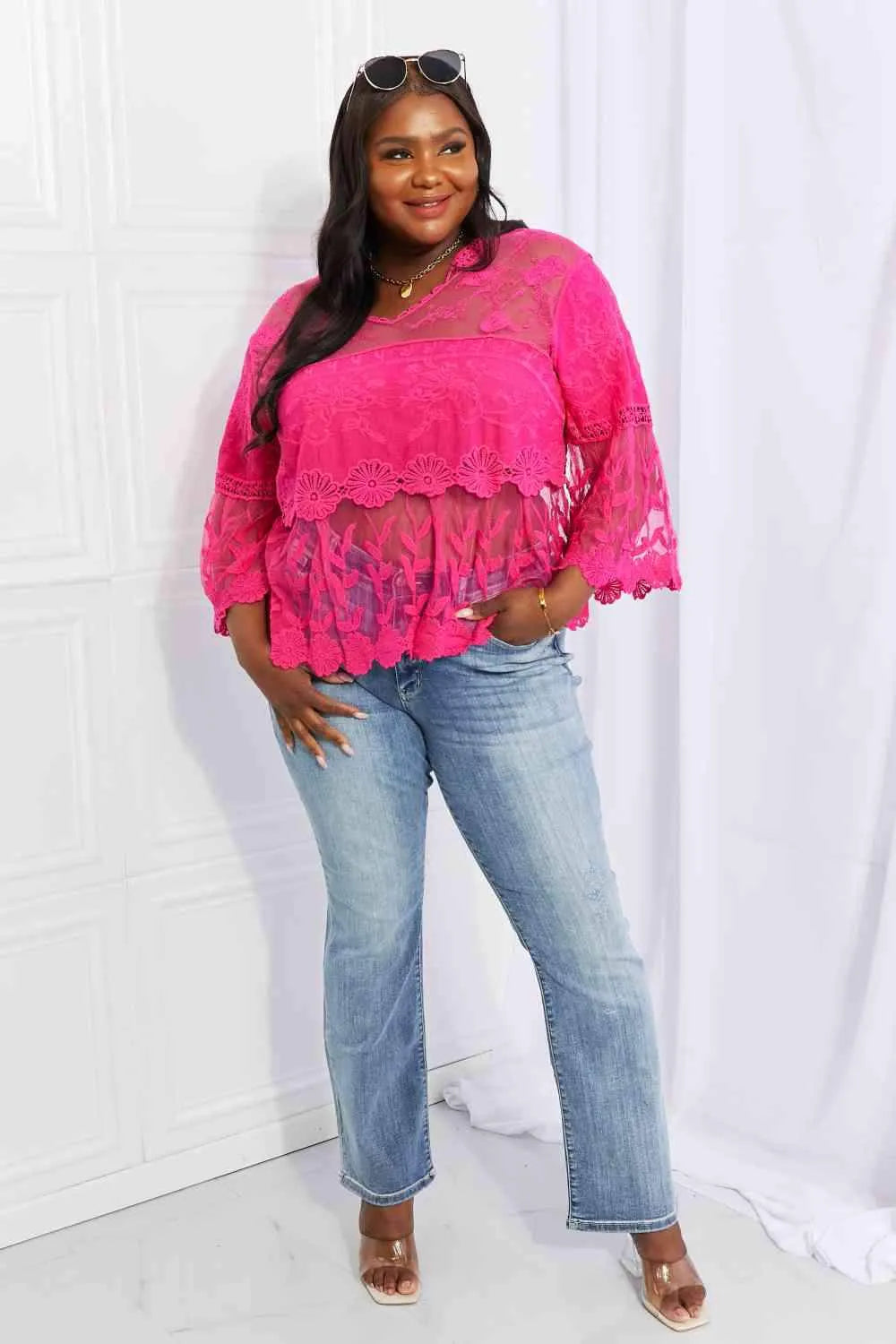 Davi & Dani Full Size Lace Oasis Top Blouses - Tophatter Daily Deals