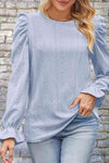 Round Neck Puff Sleeve Blouse Misty Blue Blouses - Tophatter Daily Deals