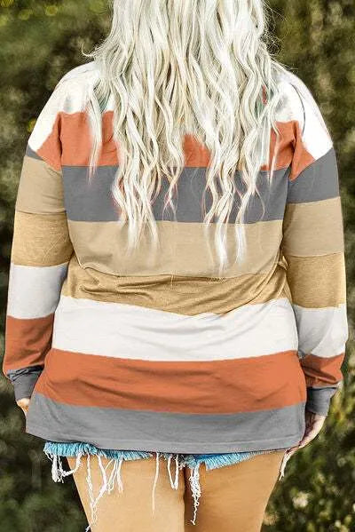 Plus Size Striped Slit Long Sleeve T-Shirt Women's T-Shirts - Tophatter Daily Deals