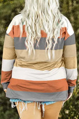 Plus Size Striped Slit Long Sleeve T-Shirt Women's T-Shirts - Tophatter Daily Deals
