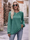 Double Take Long Flounce Sleeve Round Neck Blouse Mid Green Blouses - Tophatter Daily Deals