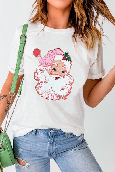 Santa Round Neck Short Sleeve T-Shirt Women's T-Shirts - Tophatter Daily Deals