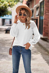 Round Neck Dropped Shoulder Eyelet Top Blouses - Tophatter Daily Deals