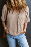 Textured V-Neck Dropped Shoulder T-Shirt Women's T-Shirts - Tophatter Daily Deals