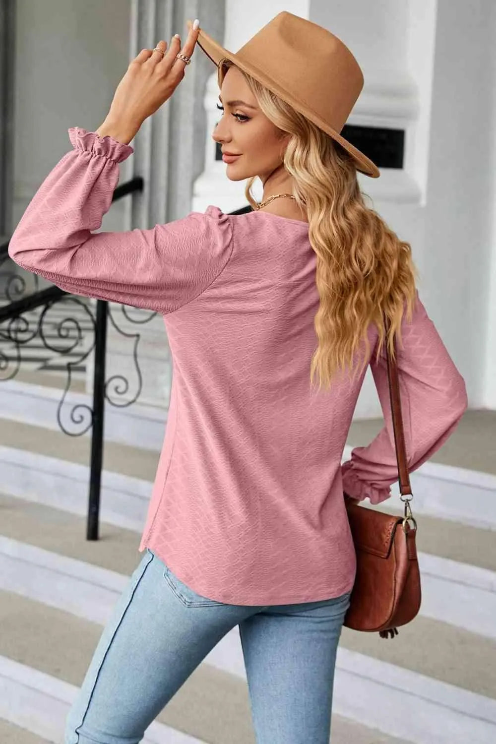 Round Neck Flounce Sleeve Blouse Blouses - Tophatter Daily Deals