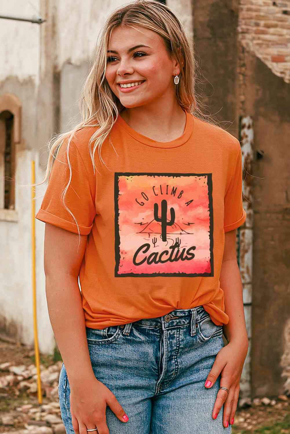 Go Climb A Cactus Slogan Graphic Tee Shirt Papaya Women's T-Shirts - Tophatter Daily Deals