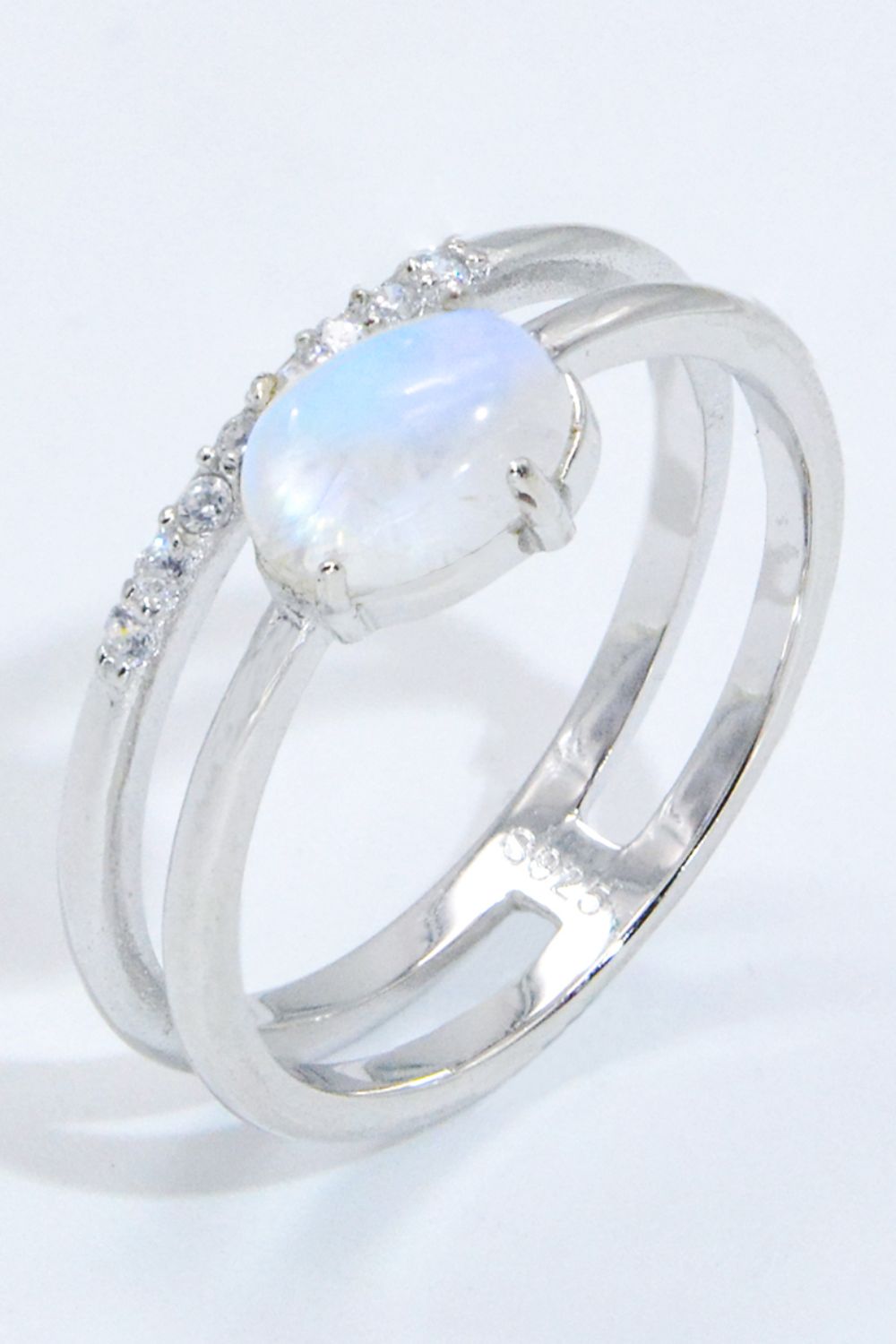 Natural Moonstone and Zircon Double-Layered Ring - Tophatter Shopping Deals