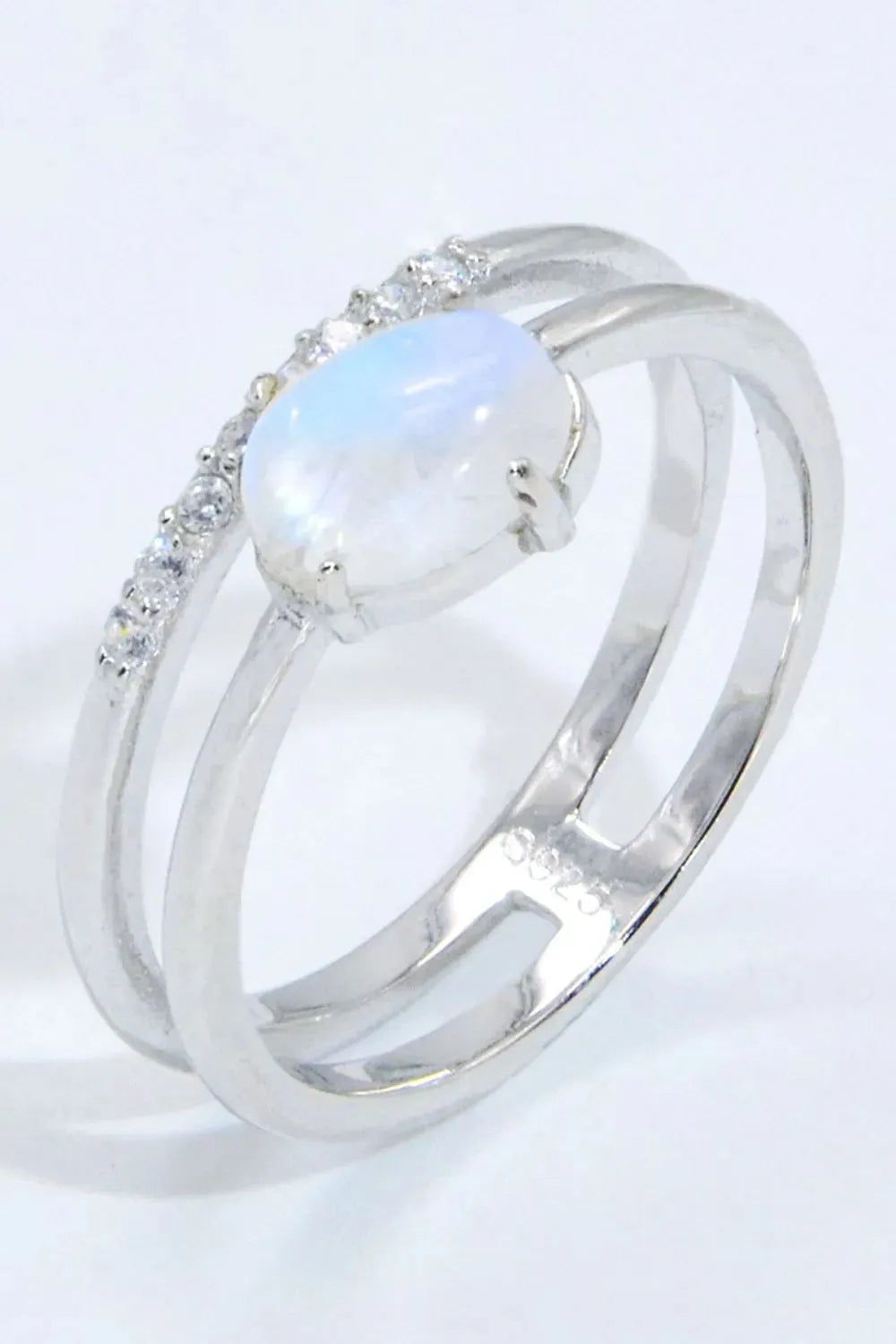 Natural Moonstone and Zircon Double-Layered Ring Silver Moonstone - Tophatter Daily Deals