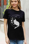 Simply Love Full Size Cat Moon Graphic Cotton Tee Women's T-Shirts - Tophatter Daily Deals