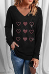 Heart V-Neck Long Sleeve Tee Black Women's T-Shirts - Tophatter Daily Deals