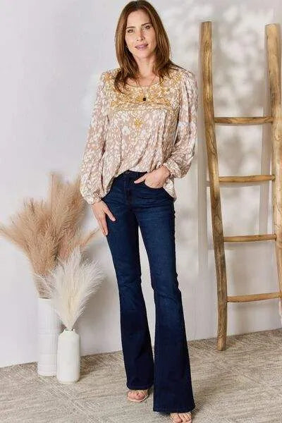 Hailey & Co Embroidered Printed Balloon Sleeve Blouse Blouses - Tophatter Daily Deals