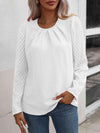 Ruched Round Neck Puff Sleeve Blouse White Blouses - Tophatter Daily Deals