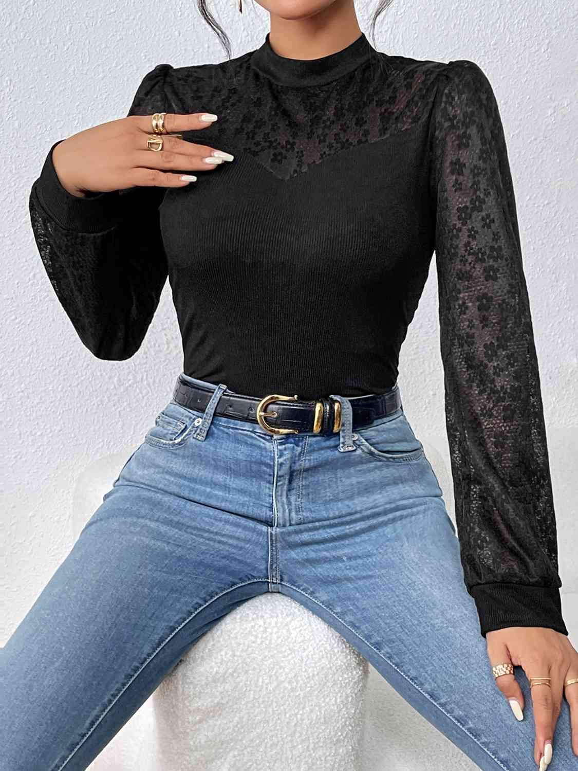 Mock Neck Long Sleeve Top Blouses - Tophatter Daily Deals