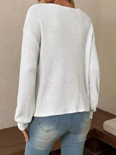 Twisted Waffle-Knit Dropped Shoulder T-Shirt Women's T-Shirts - Tophatter Daily Deals
