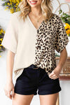 Leopard Color Block V-Neck Blouse Blouses - Tophatter Daily Deals