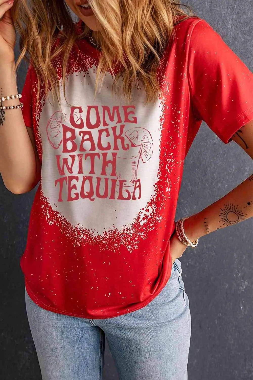 Slogan Graphic Round Neck Tee Women's T-Shirts - Tophatter Daily Deals