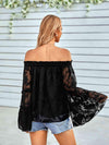 Applique Flounce Sleeve Off-Shoulder Blouse Blouses - Tophatter Daily Deals