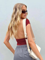 Backless Short Sleeve Cropped Blouse Blouses - Tophatter Daily Deals