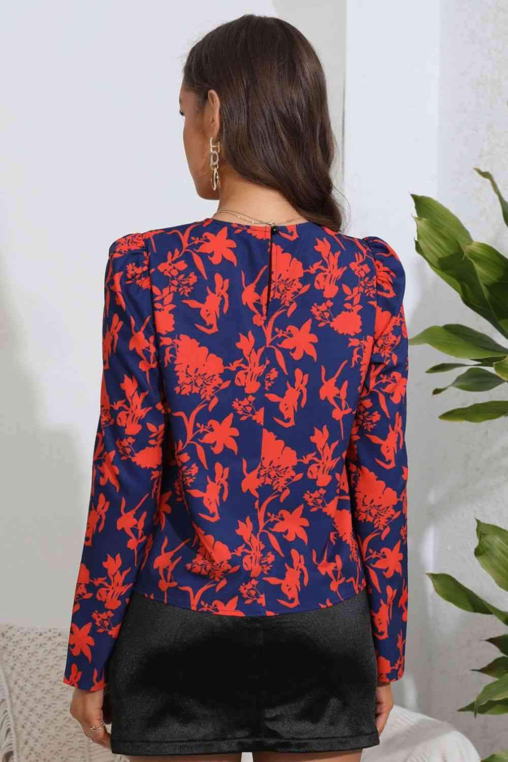 Floral Long Puff Sleeve Blouse Blouses - Tophatter Daily Deals