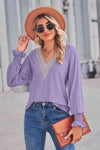 Contrast V-Neck Flounce Sleeve Top Blouses - Tophatter Daily Deals