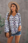 Printed Off-Shoulder Tied Balloon Sleeve Blouse Blouses - Tophatter Daily Deals