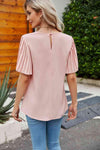 Pleated Flutter Sleeve Round Neck Blouse Blouses - Tophatter Daily Deals