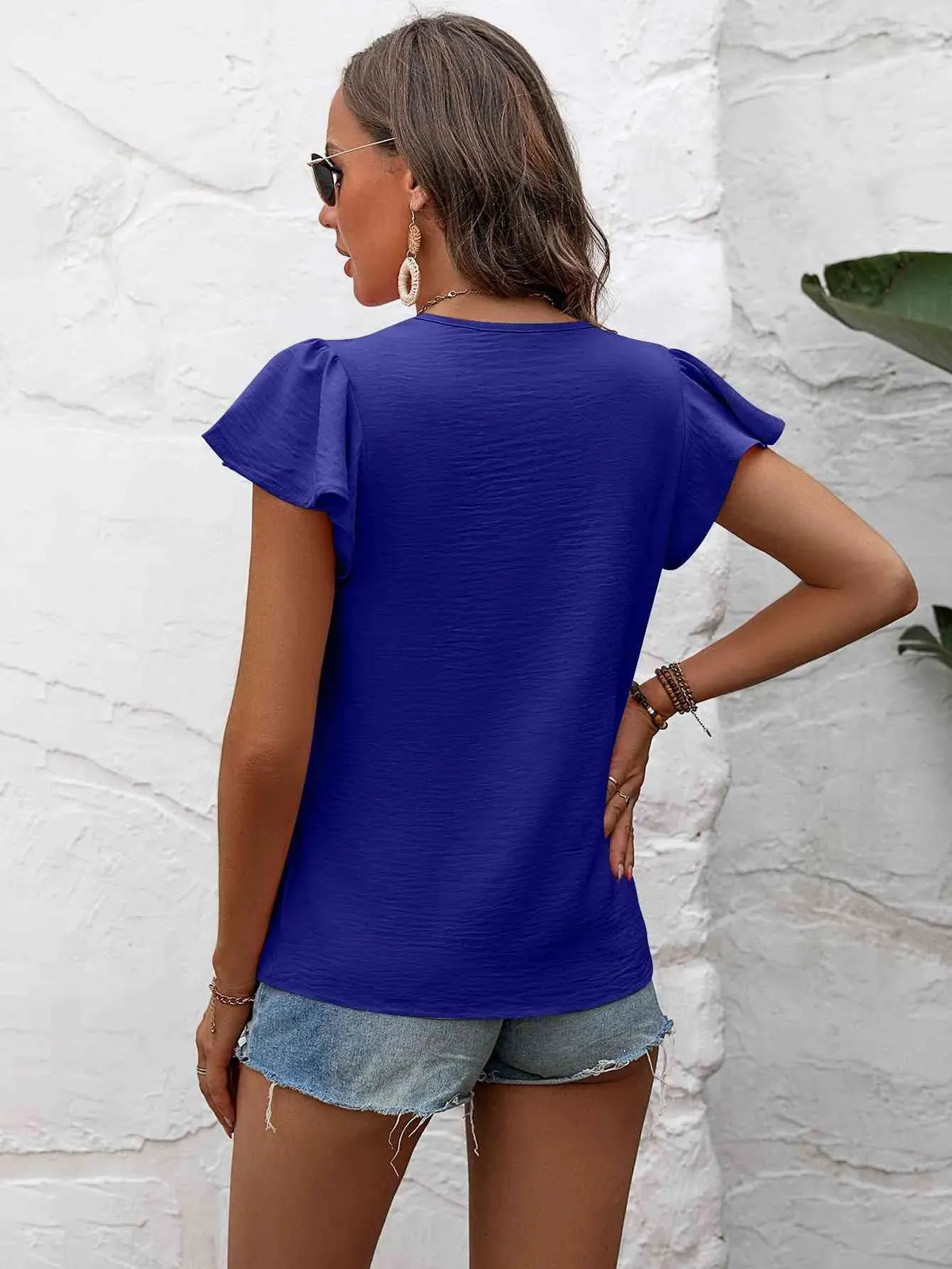 Textured Flutter Sleeve Blouse Blouses - Tophatter Daily Deals