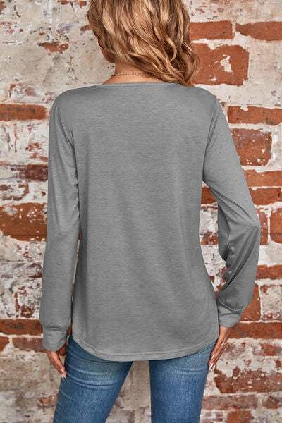 Ruched Square Neck Long Sleeve T-Shirt Women's T-Shirts - Tophatter Daily Deals