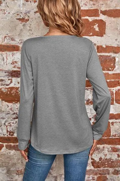 Ruched Square Neck Long Sleeve T-Shirt Women's T-Shirts - Tophatter Daily Deals