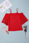 Cold-Shoulder Three-Quarter Flare Sleeve Blouse Scarlett Blouses - Tophatter Daily Deals