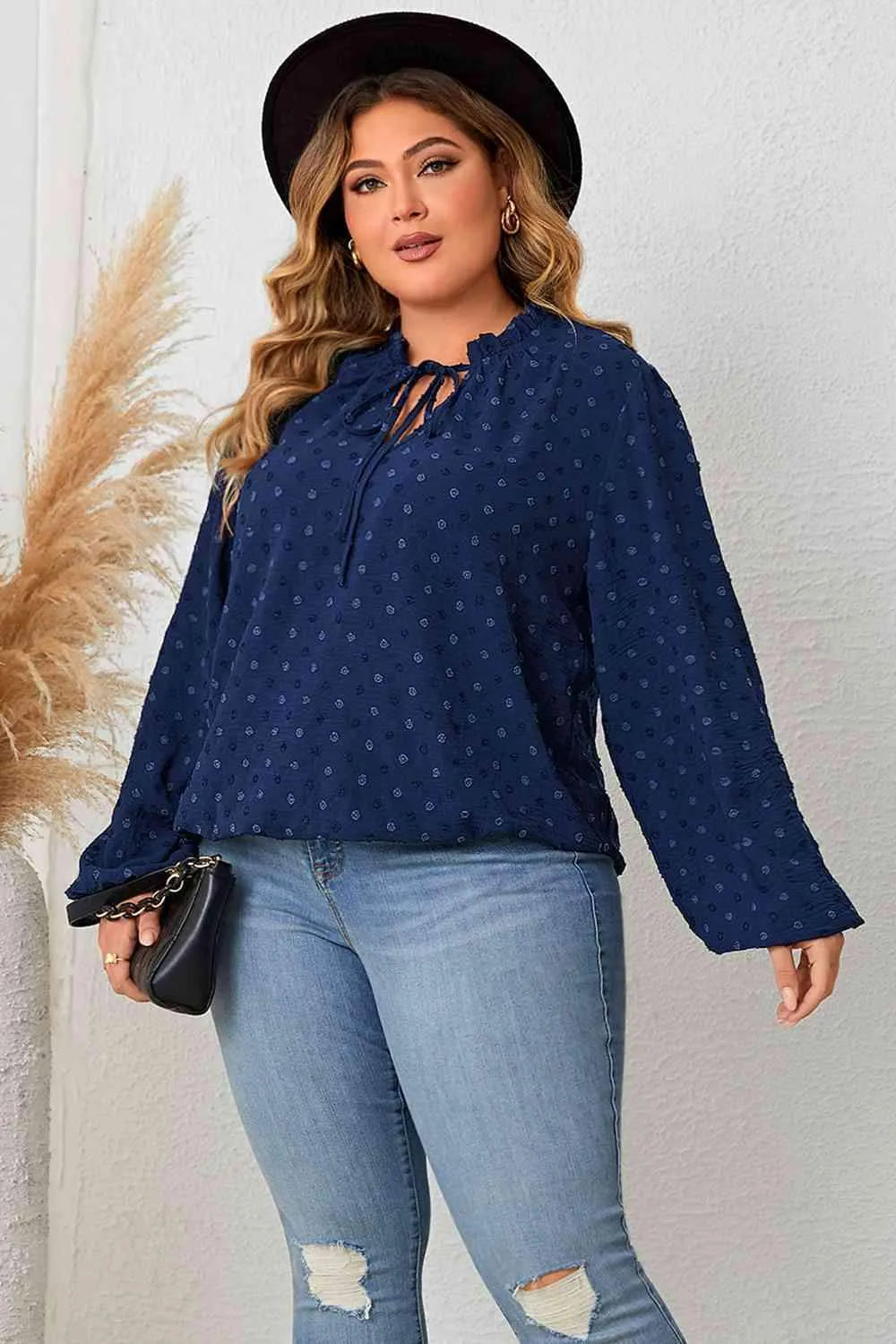 Plus Size Tie Neck Balloon Sleeve Blouse Blouses - Tophatter Daily Deals