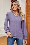 Eyelet V-Neck Flounce Sleeve T-Shirt Lilac Women's T-Shirts - Tophatter Daily Deals