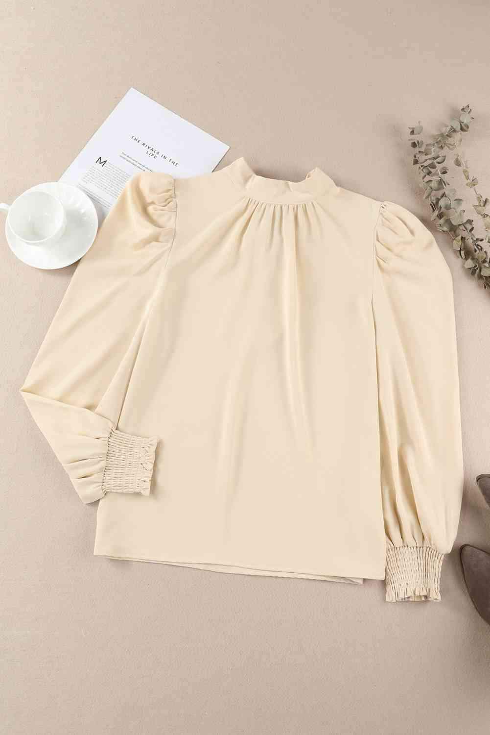 Mock Neck Puff Sleeve Blouse Blouses - Tophatter Daily Deals