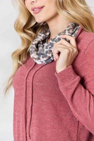 BiBi Leopard Drawstring Long Sleeve Top Blouses - Tophatter Daily Deals