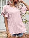 Round Neck Flutter Sleeve Blouse Blouses - Tophatter Daily Deals