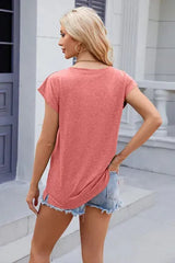 Pocketed Heathered Cap Sleeve T-Shirt Women's T-Shirts - Tophatter Daily Deals