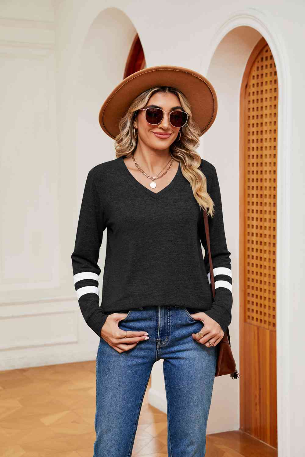 V-Neck Long Sleeve T-Shirt Black Women's T-Shirts - Tophatter Daily Deals