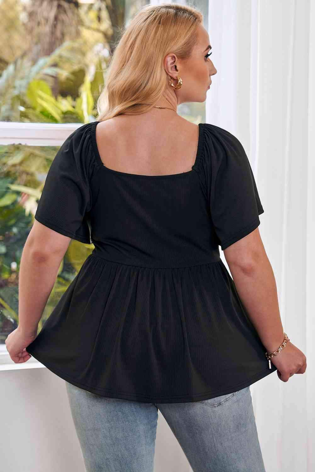 Plus Size Drawstring Sweetheart Neck Babydoll Blouse Blouses - Tophatter Daily Deals